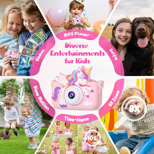 Alotwan 3-8 3 4 5 6 7 8 1080P 32G Kids Camera Unicorn Girl Toys, Digital Camera for Kids Age Toddler Travel Toys