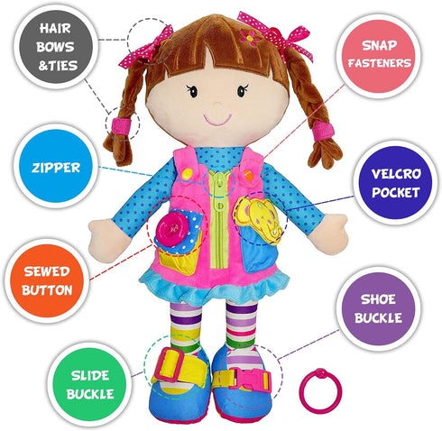 June Garden 15.5" Dressy Friends Belle, Educational Stuffed Plush Doll for Kids and Toddlers 2 Years and Up, Montessori