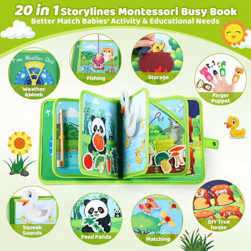 1-3, 1 Busy Book for Toddlers Montessori Toys Busy Board for Year Old, Upgraded Composite Fabric Animal Forest Quiet