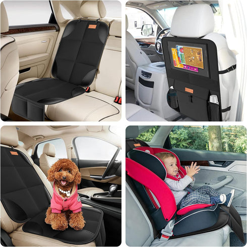 SMART ELF Non-Slip Backing Backseat Car Organizer Kick Mat with Storage Pockets, Large Waterproof Baby Car Seat