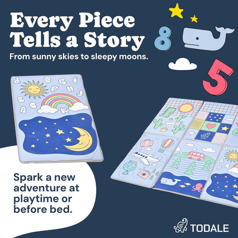 50x50 Inch Tummy TODALE Foldable Baby Play Mat - Thick Padded Floor Mat for Crawling and Time - Non-Slip, Waterproof