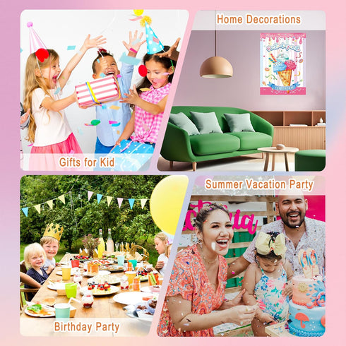 WNSIRVY 21'' 28'' 30 Pin The Cherry on The Ice Cream Game x Large Ice Cream Party Games Poster with Pcs Cherry Stickers