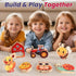 HUZU Farm Snap Wooden Blocks Montessori Building Toy for Toddler Kids, Moving Wheels Tractor, Lockable Door Barn, Mix