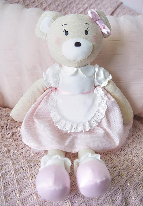 Clover the Bear Plush Doll - Beautiful Teddy Bear for Kids, Soft Cotton Linen Animal Plushie with Tulle Skirt