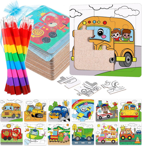 Fullhawl 12 Sets Transportation Puzzles Traffic Theme Color Your Own Puzzles DIY Construction