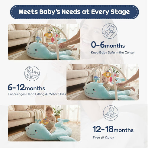 Tummy 012 Baby Play Mat, Whale Time Mat with Toys, Baby Activity Gym for Infants Months Sensory Floor Mat for Boys