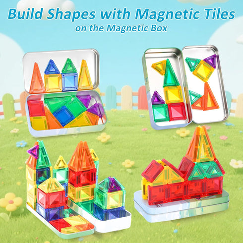 Set Mini Magnetic Tiles Toddler Travel Toys with Iron Box, STEM Educational Travel Building Toys for Kids, Travel
