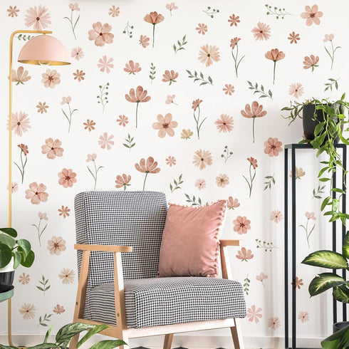 Finpletai Boho Flower Wall Decals, Daisy Wildflower Wall Stickers Leaf Floral Decor for Girls Bedroom Baby Nursery Kids
