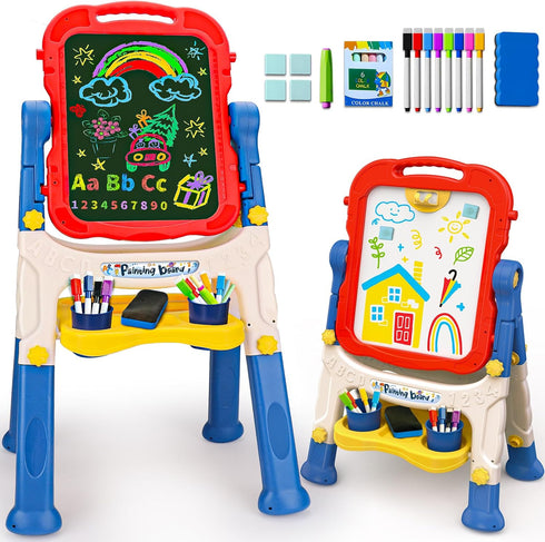 Kids Easel for Toddlers Age 2-4 Art Magnetic White Board & Chalkboard