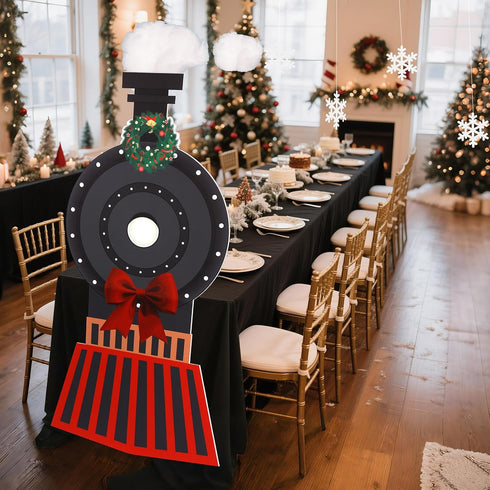 2 Oudain Pcs Christmas Express Train Decoration Steam Train Table Decoration with Black Tablecloth Vehicle Trip