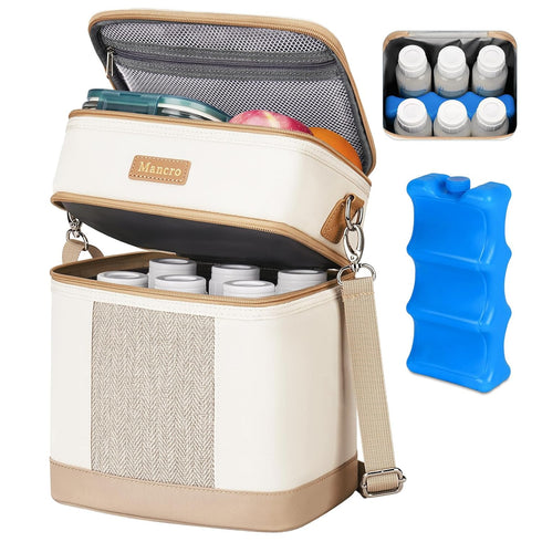 Mancro Breastmilk Cooler Bag with Ice Pack, Double Layer Insulated Baby Bottles