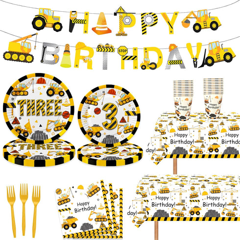 118 Pcs Construction 3rd Birthday Decor Construction Three Years Old Paper Dinner