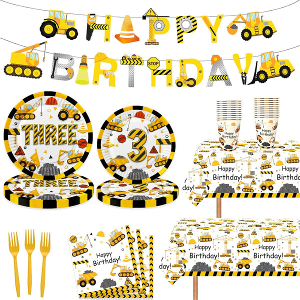 118 Pcs Construction 3rd Birthday Decor Construction Three Years Old Paper Dinner