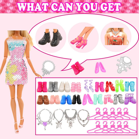 48 PCS Doll Clothes & Accessories - Wedding Gowns, Fashion Dresses, Swimsuits, Shoes for 11.5 inch Doll