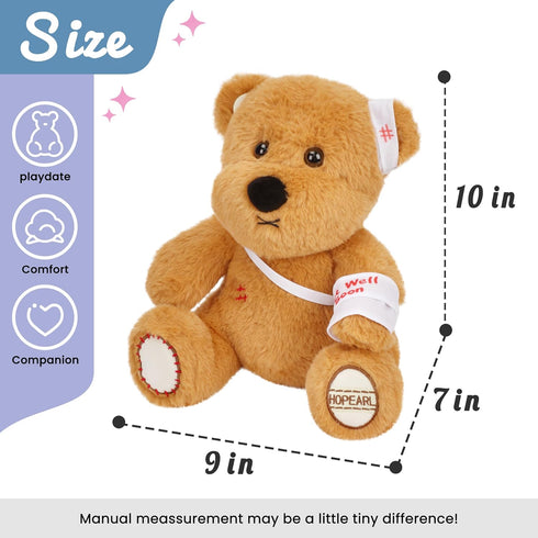10 inches Hopearl Adorable Bear Toy Gift with Broken Arm, Soft Stuffed Animal, Comforting Companion, Brown