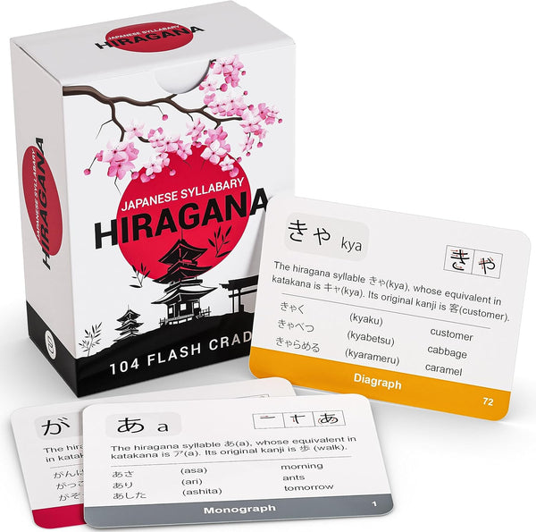 Japanese Syllabary Hiragana Flash Cards – 104 Character Writing System for Educational Language Learning