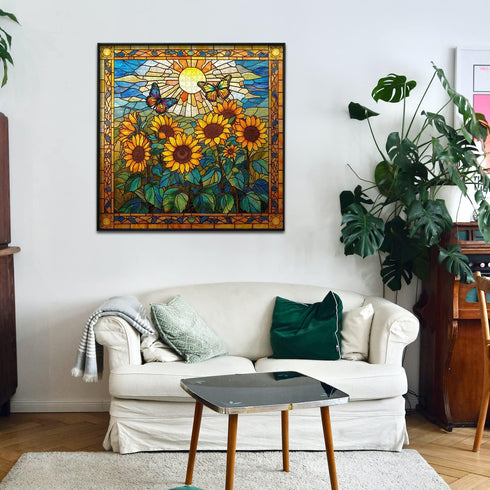 PICKFORU Stained Glass 1000 Piece Puzzles for Adults, Sunflowers and Butterfly Flower Home Decor