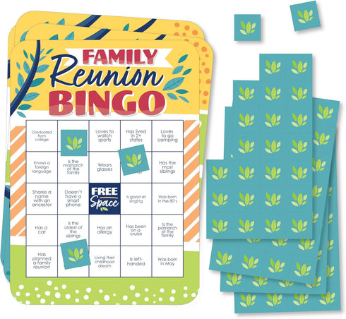 Big Dot of Happiness - Colorful Family Reunion Bingo Cards and Markers, Set of 18