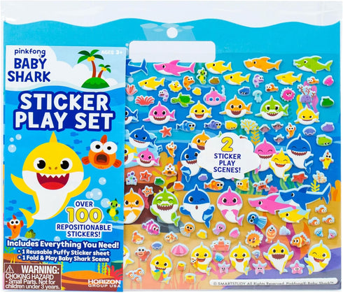 Horizon Group USA Baby Shark Sticker Play Set - 100 Reusable Puffy Stickers for Kids Ages 3 and Up
