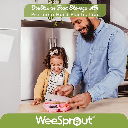 WeeSprout Silicone Plates with Lids for Babies & Toddlers, 3 Pack, Dishwasher & Microwave Safe