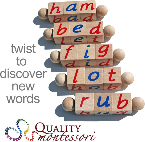 Phonetic Reading Blocks for The Beginning Reader | Tangible Preschool Learning Material | Phonic Word Building Activity