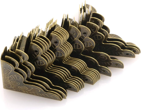 Tegg Box Corner Protector, 20PCS Antique Brass Triangle Rattan Carved Wood Case Edge Guard