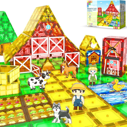 Magnetic Tiles Farm Animals Toddler Toys, STEM Magnet Building Blocks for Kids