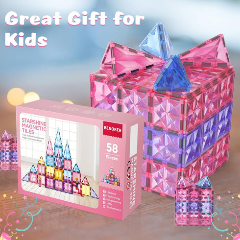 Princess Magnetic Tile Castle - 3D Building Block Set for Kids, Pink Magnetic Building Blocks with Doll, Ages 3-8