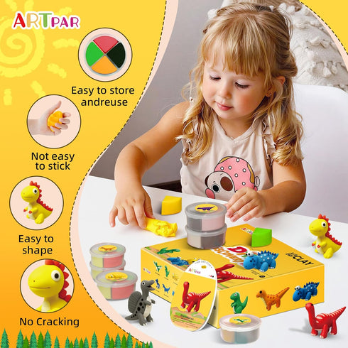 Kids,12 3-12 ARTPAR Air Dry Clay Kits,Dinosaur Modeling Magic Clay for Box Dinos DIY Art Crafts Kit,Safe & Non-Stick