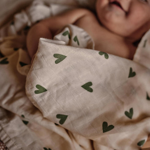 47 47 Baby Swaddle Organic Cotton Muslin Baby Swaddles for Newborns x (Green Hearts)