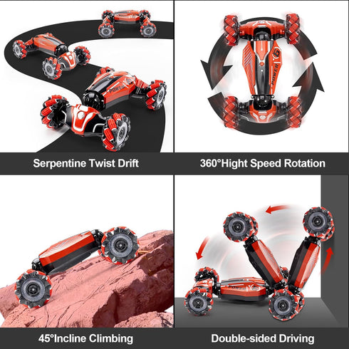 Gesture Sensing RC Stunt Car, 4WD Remote-Controlled Vehicle, Bidirectional Drifting Off-Road with Music & Lights