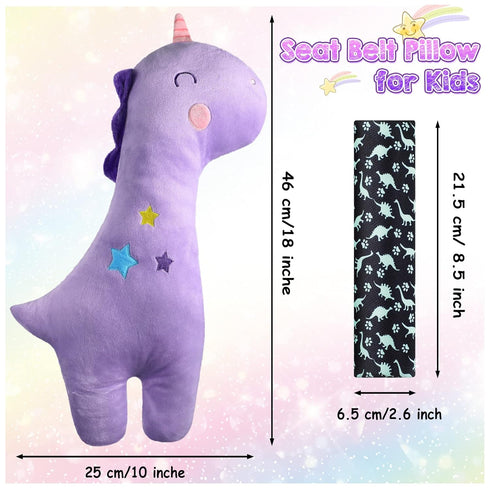 4 Pack Tuanse Car Seat Belt Covers for Kids Seatbelt Pillow Unicorn Dinosaur Baby Car Seat Strap Covers Head Rest