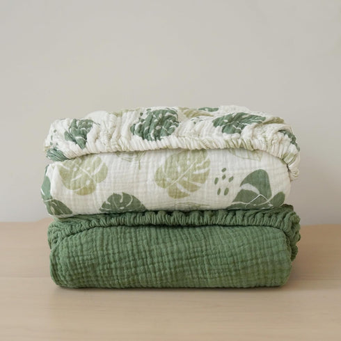 2 Pack, 52"x28" Konssy Muslin Crib Sheets for Boys, Soft Cotton Neutral Baby Sheets for Standard Crib Mattress (Sage