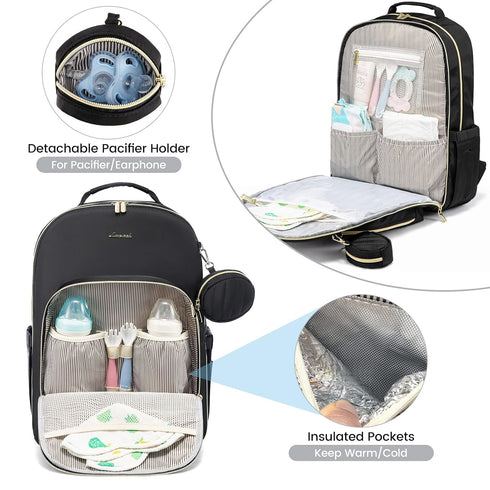Backpack 2 Capacity,5PCS Set, LOVEVOOK Diaper Bag with Cubes, Quilted Baby Bag with Changing Pad & Pacifier Holder