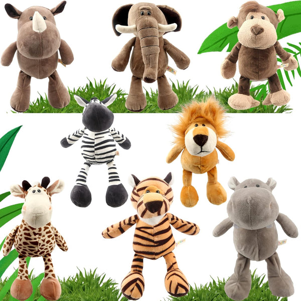 8 Pieces Jungle Animal Plush Toys Set - 11 Inch Lion, Elephant, Zebra, Giraffe, Tiger, Monkey, Rhino, Hippopotamus
