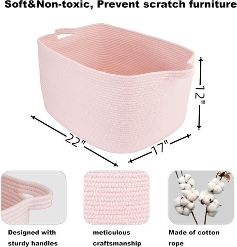 Large Rectangle Toy Basket, 22"x17"x12" Woven Cotton Rope Storage for Kids, Laundry Basket for Clothes and Towels