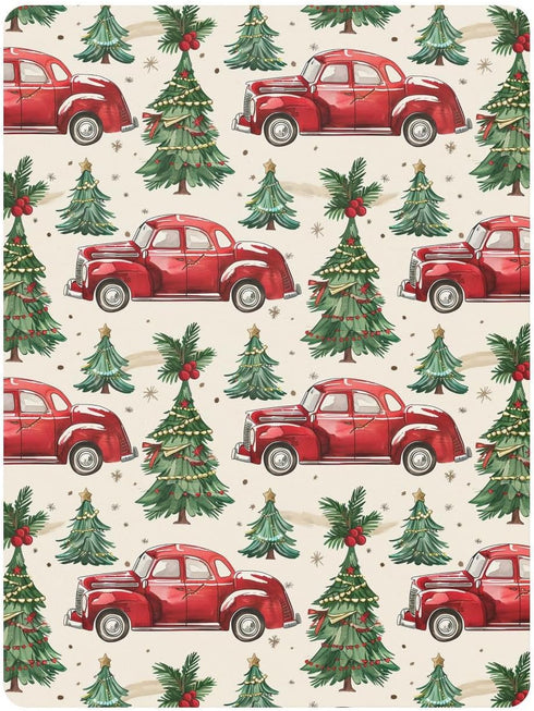 KICPOAY 52x28 Christmas Trees Cars Vintage Toddler Bed Crib Sheets Baby Crib Sheets Cover for Soft Mini Crib Mattress
