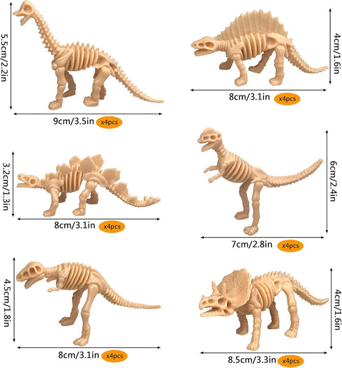 36 PCS Dinosaur Fossil Skeletons, Assorted Figures Dino Bones for Science Play, Party Favor Decorations