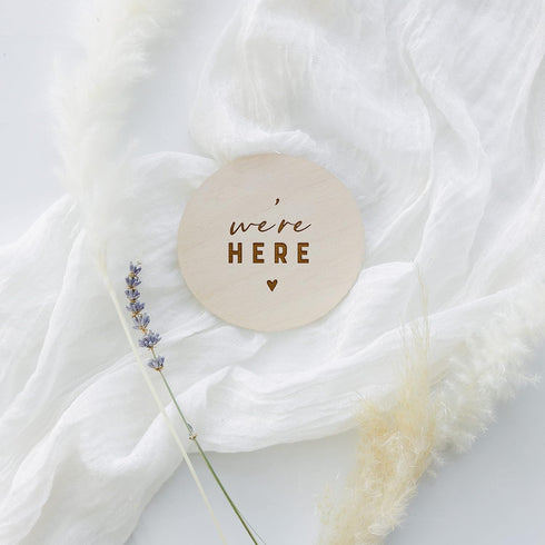 The Cotton & Canvas Co. We're Here Newborn Twin Baby Announcement, Nursery Sign, Nursery Decor, Baby Shower, Modern