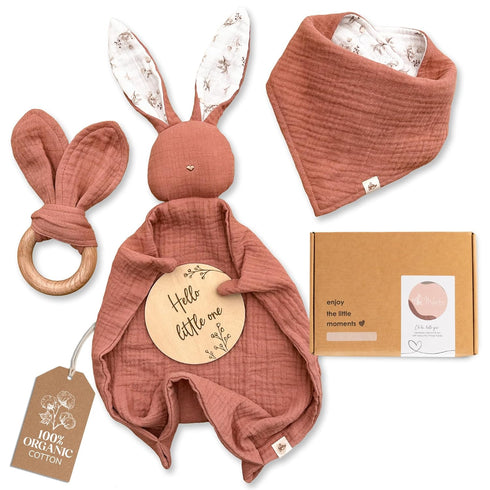 Mikito Organic Cotton Newborn Gifts Box, Unisex Loveys & Accessories incl. Muslin Baby