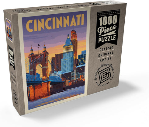 MyPuzzle Cincinnati, OH - Riverfront Vintage Poster, Premium 1000 Piece Jigsaw Puzzle for Adults