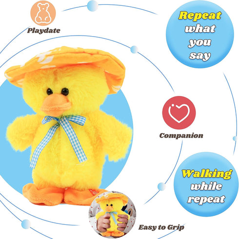 Hopearl Talking Singing Duck Toy - Repeats What You Say, Walking Duckling Electric Interactive Toy for Toddlers