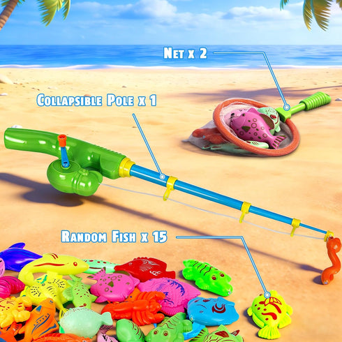 CozyBomB Set 3-5 6 4-8 Magnetic Fishing Toys Game for Kids | Water Table Bathtub Kiddie Pool Party Pole Rod Net