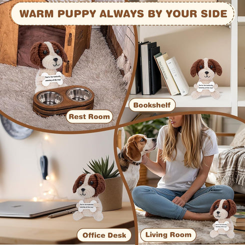 HOMQYTE Inspirational Gift - Positive Crochet Dog Animals with Affirmation Card Handmade Crochet Beagle Plush Doll