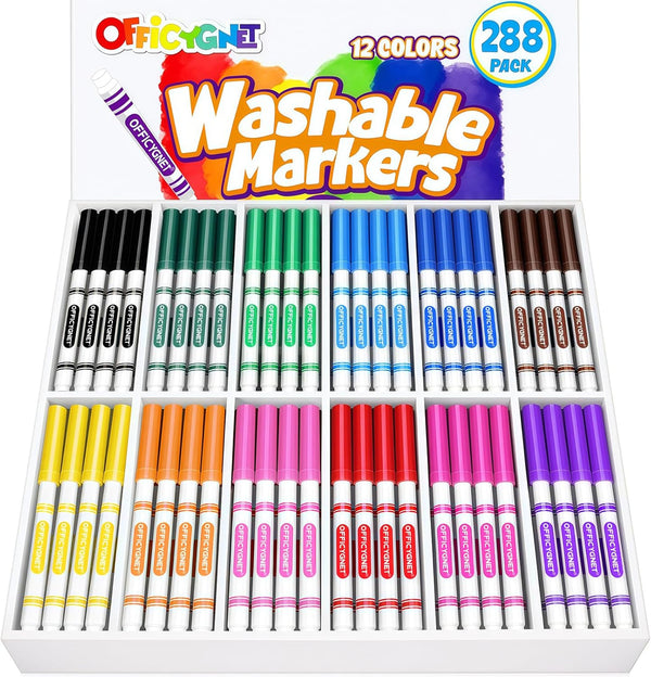 Officygnet 288 Count Washable Markers Bulk, Coloring Markers for Kids, Thin Marker