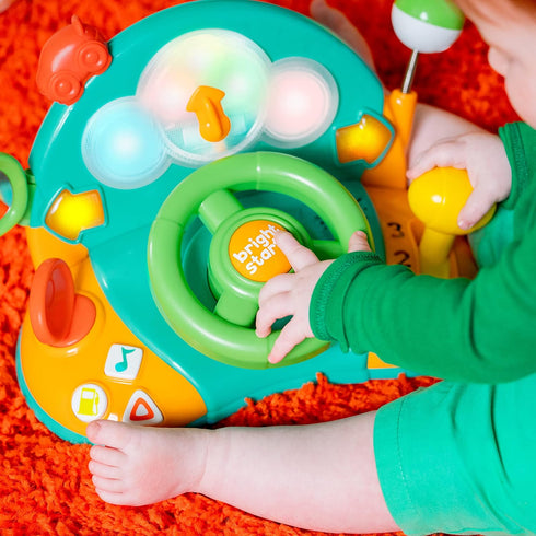 6 Bright Starts Lights and Colors Driver Toy Steering Wheel with Car Sounds for Pretend Play - Green, Months and up