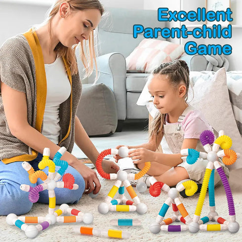 ROUSKY Set, 66 (66PCS) Magnetic Building Blocks Construction Pieces, Educational STEM Toy with Flexible Tubes