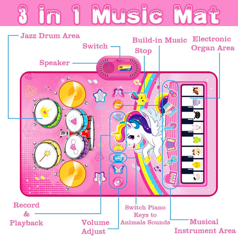 1 1-2 3 1 12-18 1 2 3 Toys for Year Old Girl Gifts: Baby Music Mat Toddler Toys Age - in Piano Drum Animal Touch