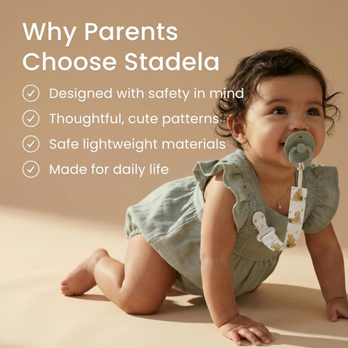 4Pack, Set Stadela Baby Fabric Pacifier Clip Holder, Plastic Clip, Construction Pattern, Otto