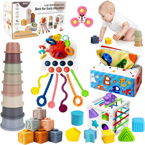 6 in 1 Montessori Toys for Babies 6-12 Months Up - Incl